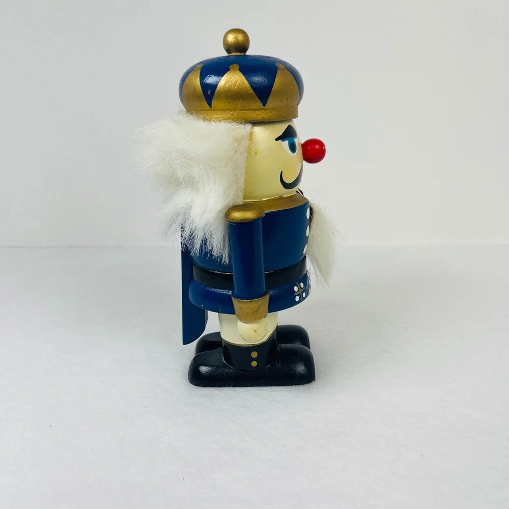 Vintage Wooden Nutcracker King Christmas Decor Blue Gold 6.5 Inch Holiday Figure